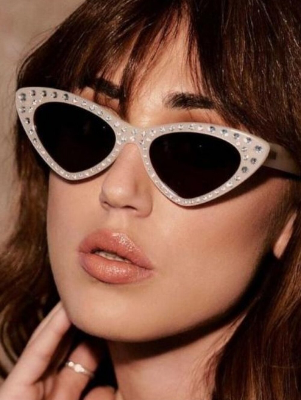 Moschino Beige Rhinestone Cat-Eye Sunglasses